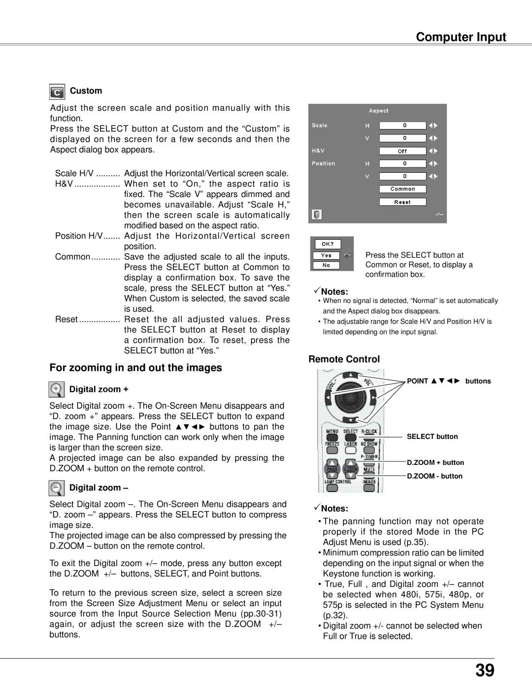 Eiki LC-XB42N owner manual For zooming in and out the images, Computer Input 
