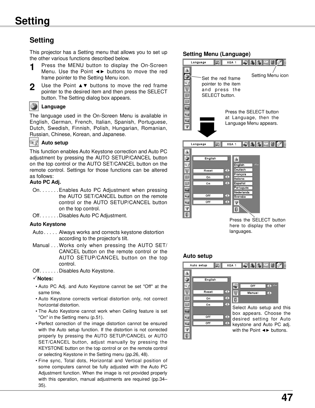 Eiki LC-XB42N owner manual Setting 