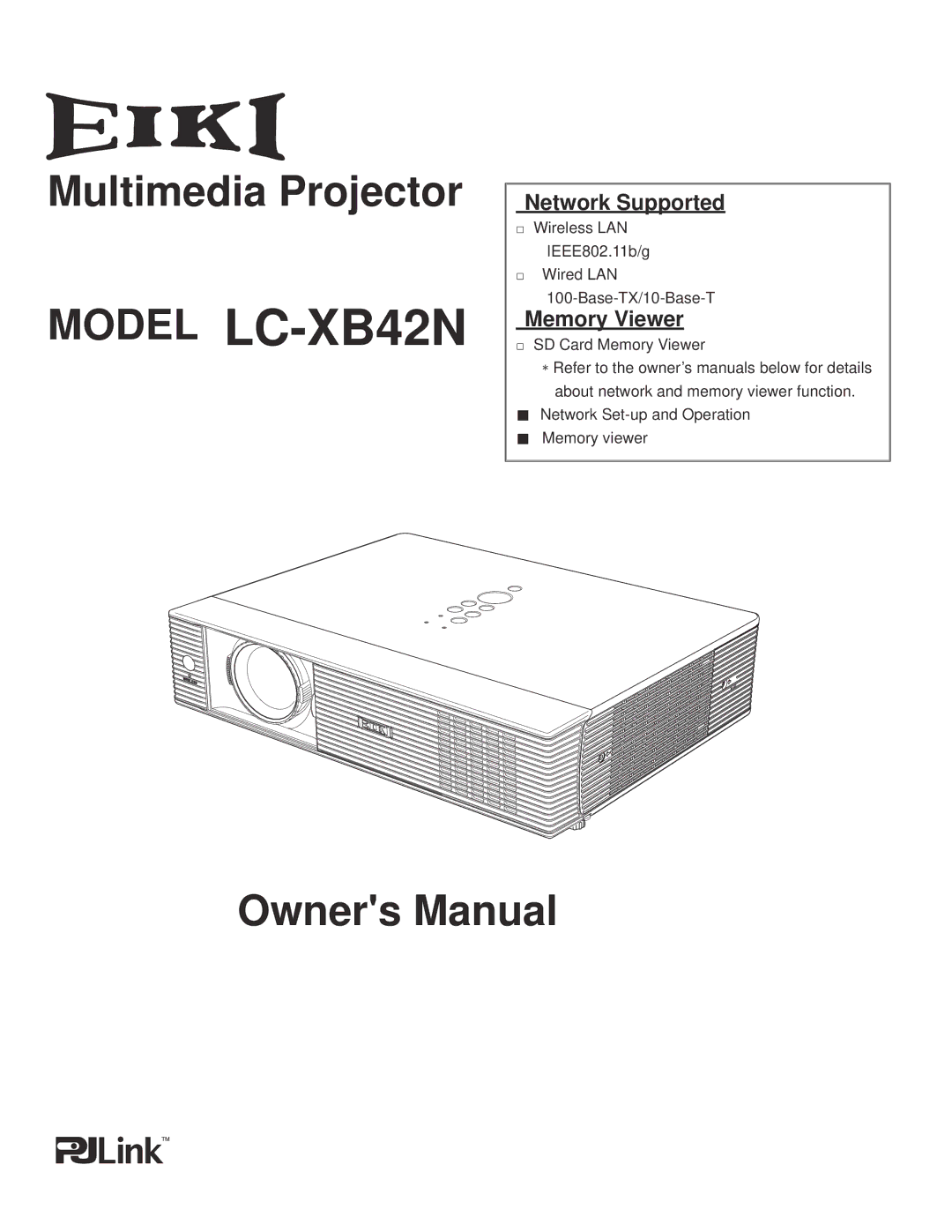 Eiki LC-XB42N owner manual Network Supported, Memory Viewer 