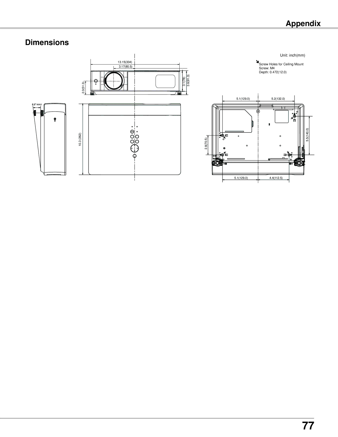 Eiki LC-XB42N owner manual Appendix Dimensions 