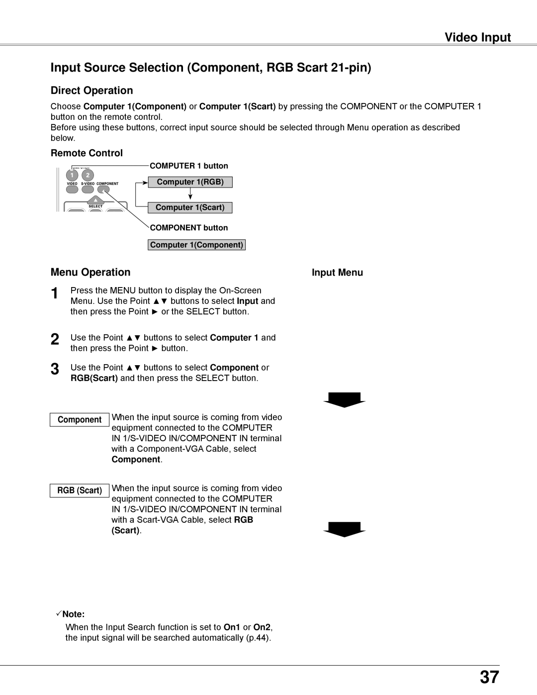 Eiki LC-XBL30 owner manual Component, RGB Scart 