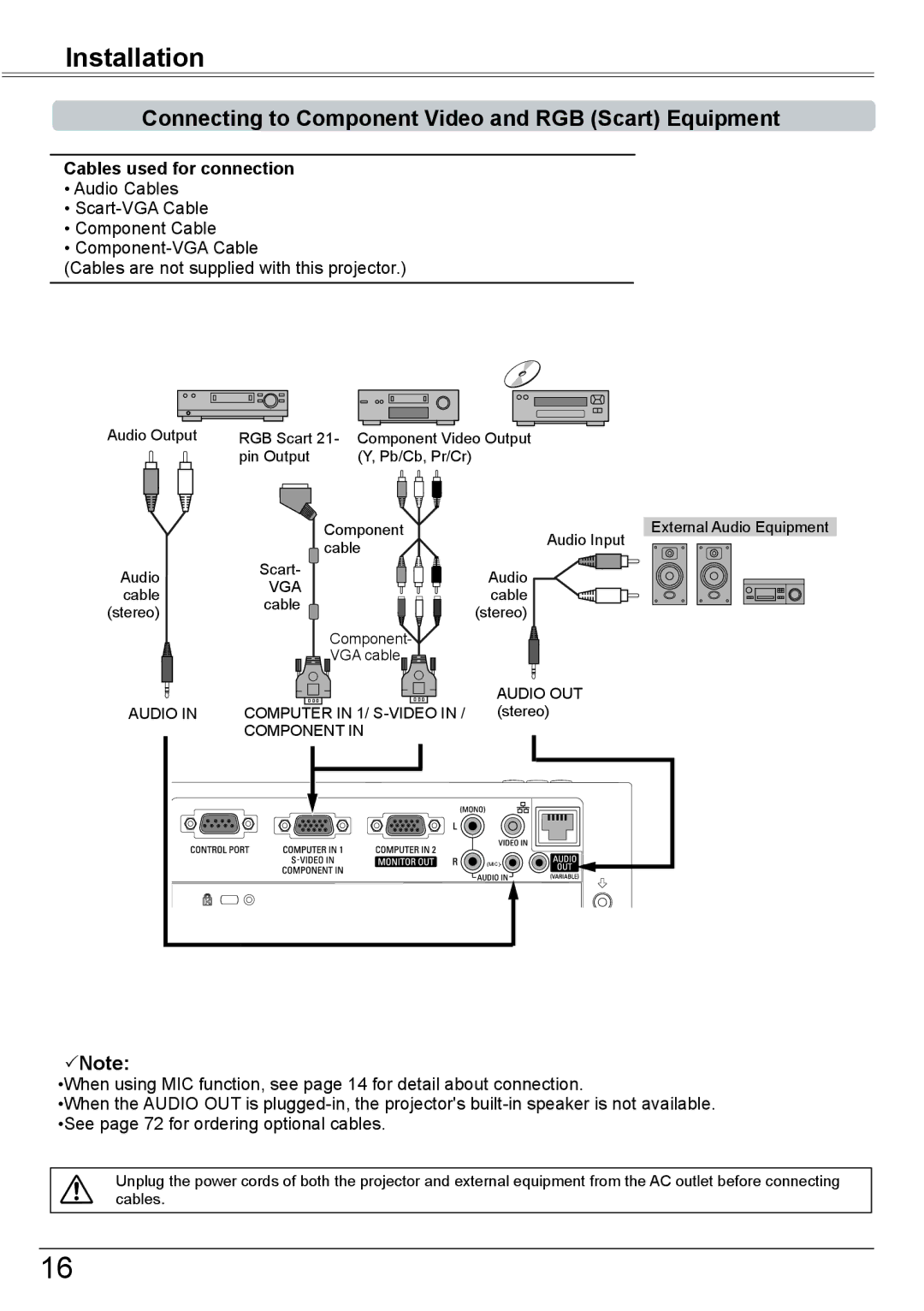 Eiki LC-XBM31 owner manual Connecting to Component Video and RGB Scart Equipment 