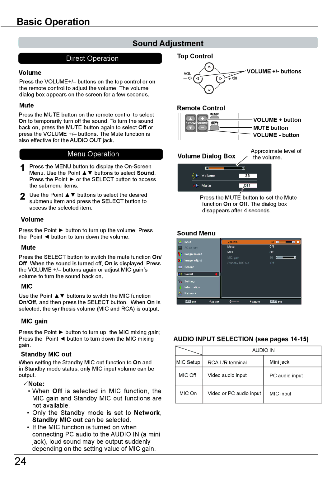 Eiki LC-XBM31 owner manual Sound Adjustment 