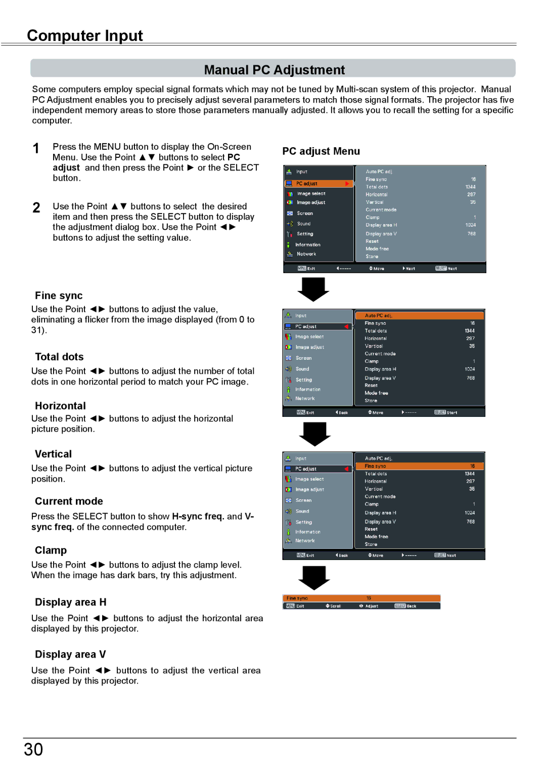 Eiki LC-XBM31 owner manual Manual PC Adjustment 