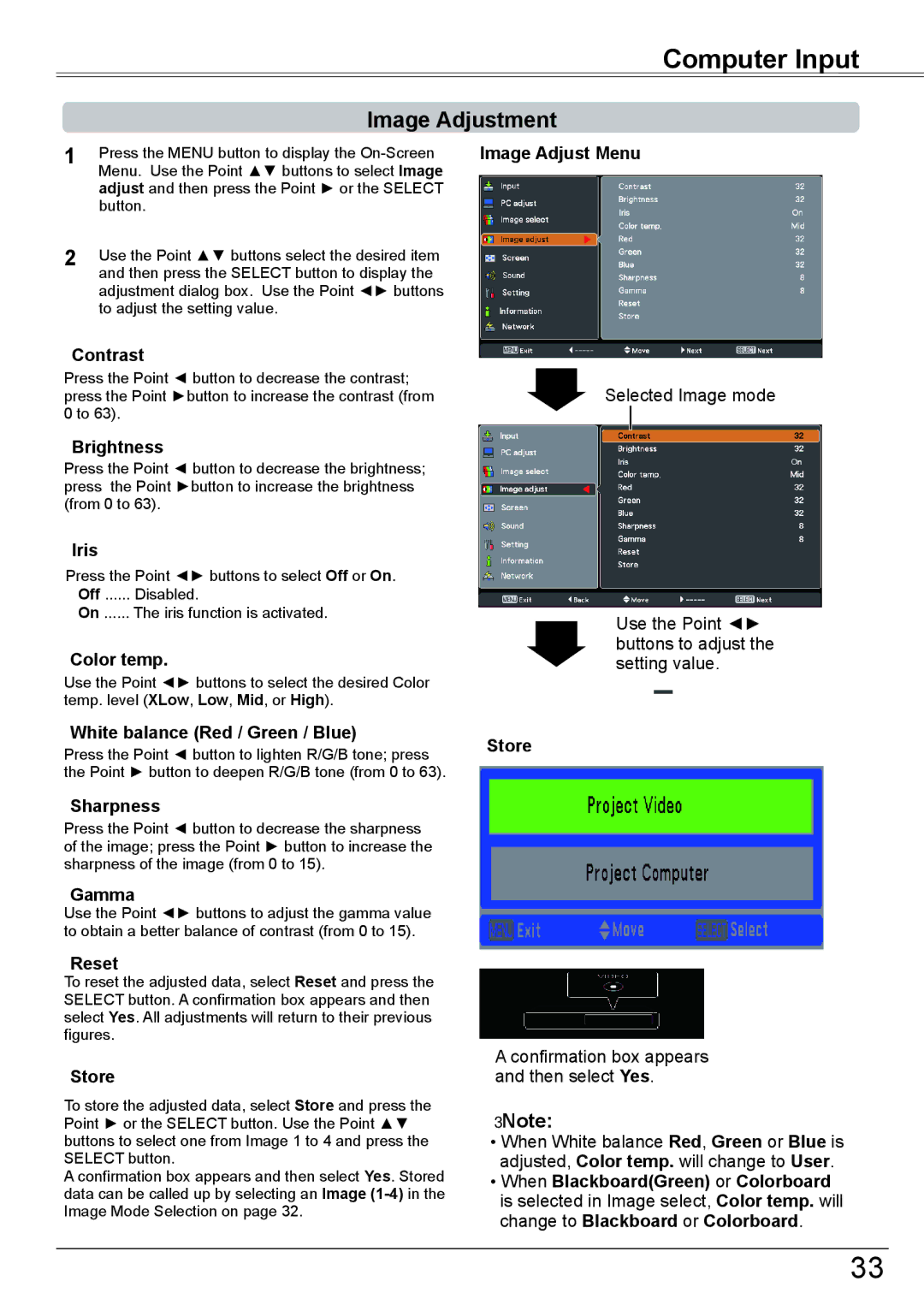 Eiki LC-XBM31 owner manual Image Adjustment 