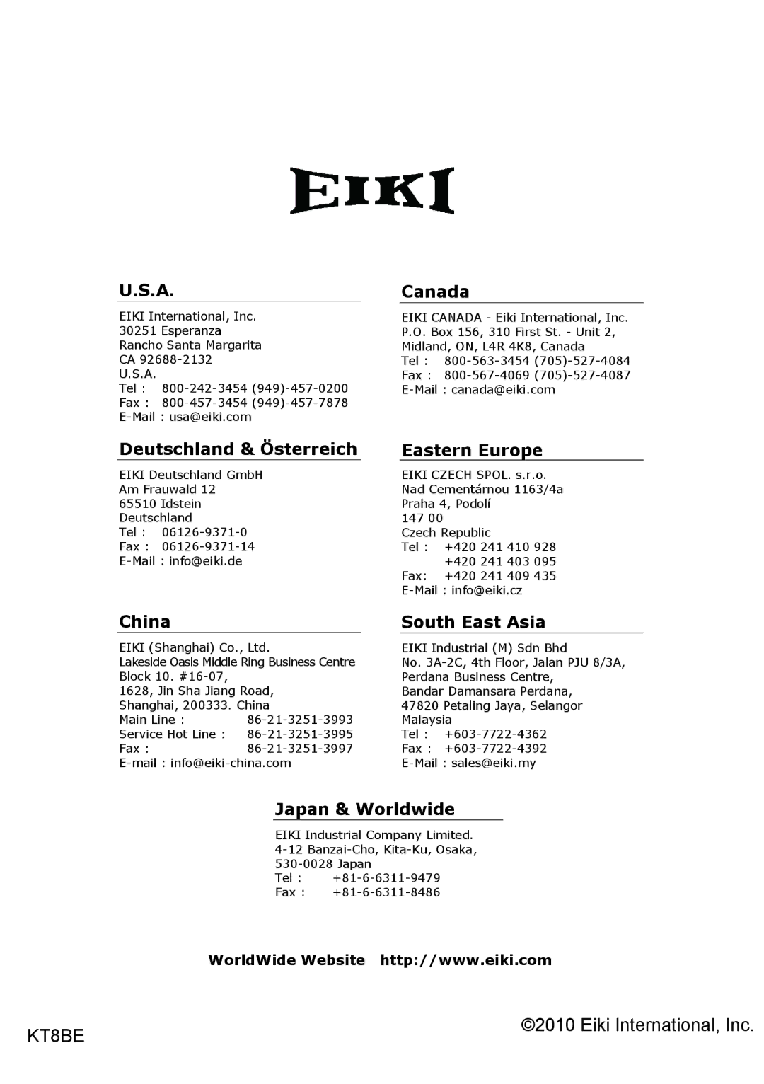 Eiki LC-XBM31 owner manual KT8BE 