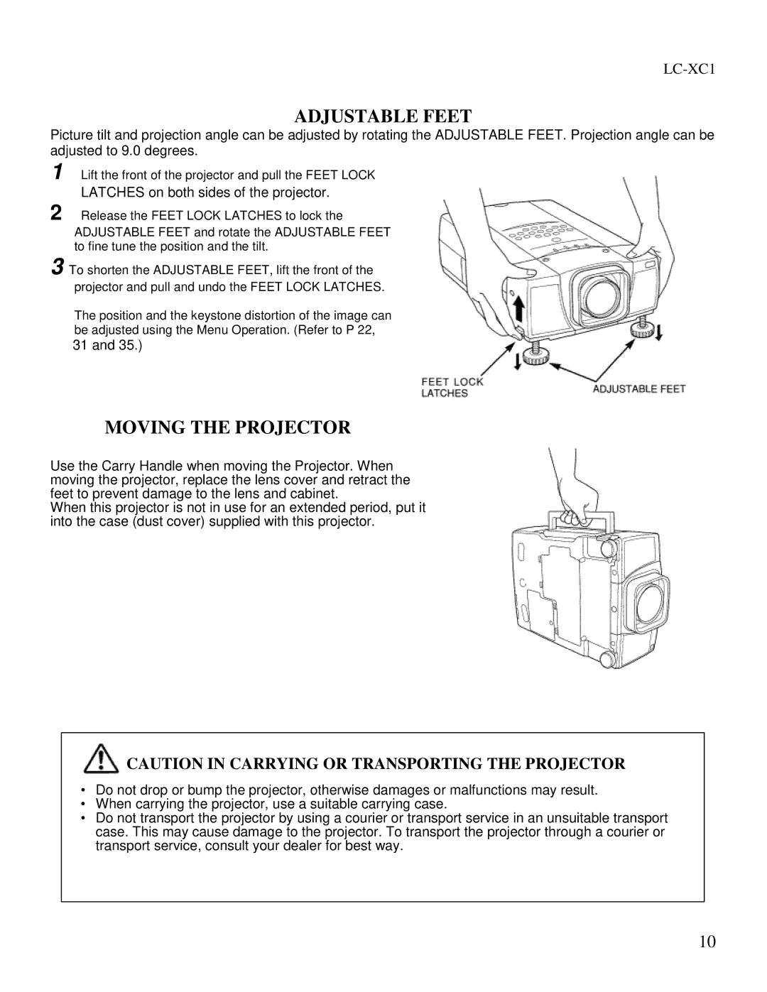 Eiki LC-XC1 owner manual Adjustable Feet, Latches on both sides of the projector 