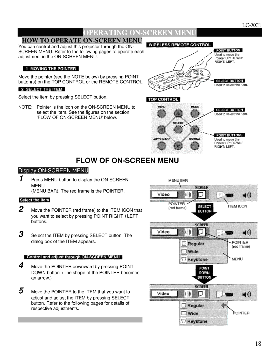 Eiki LC-XC1 owner manual Flow of ON-SCREEN Menu 