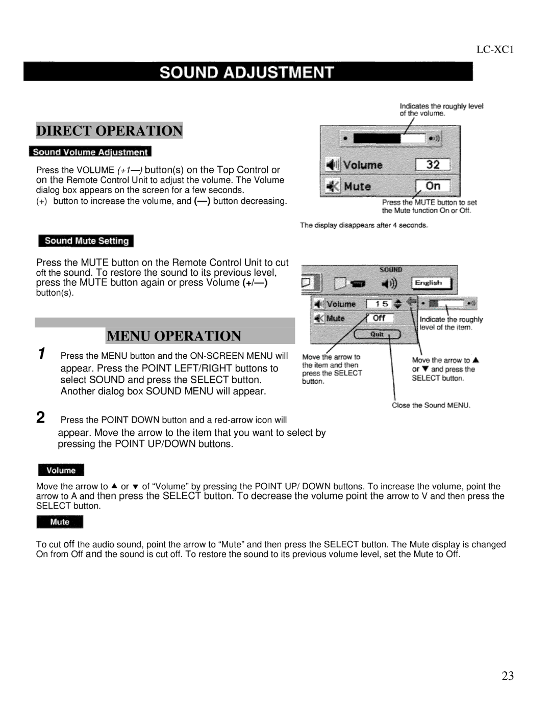 Eiki LC-XC1 owner manual Direct Operation, Menu Operation 