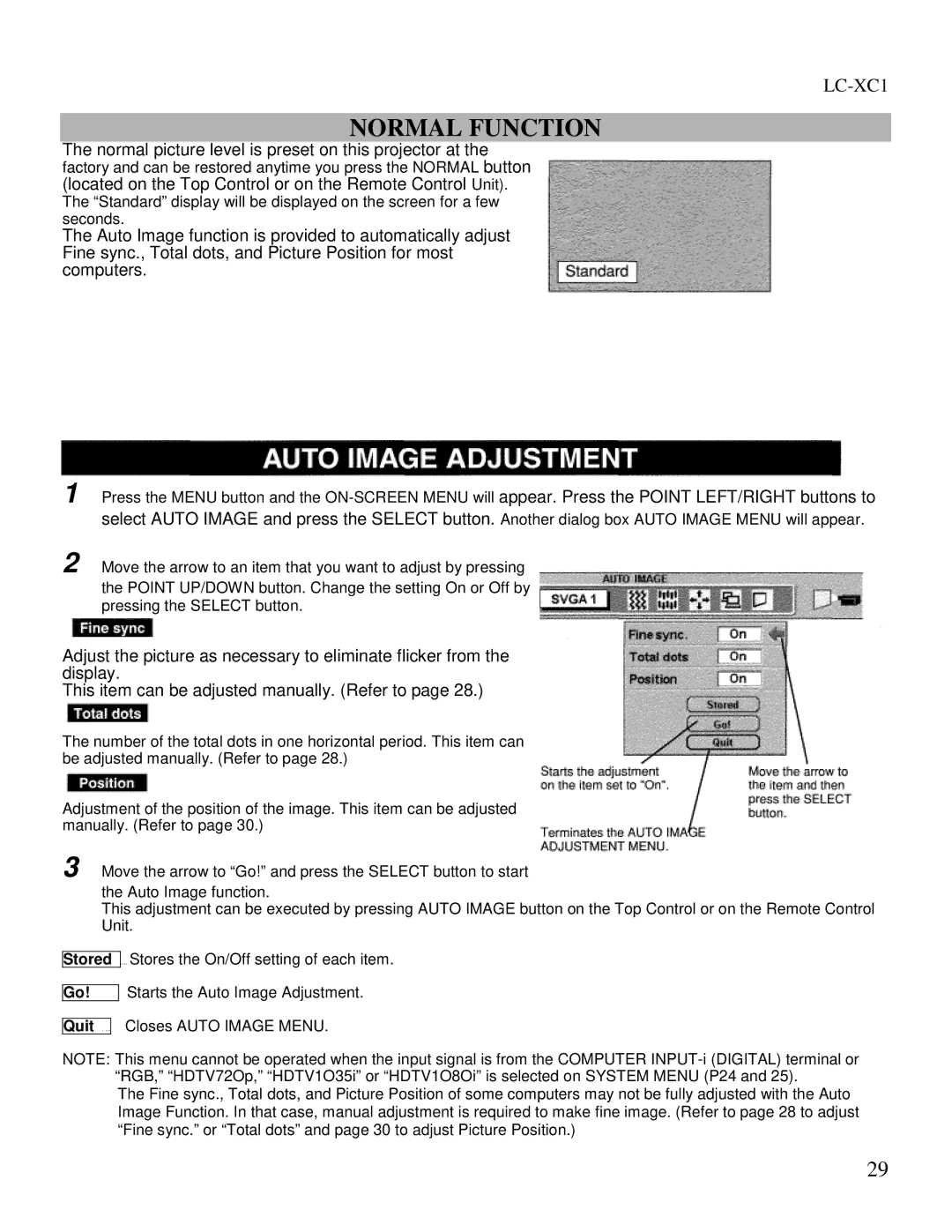 Eiki LC-XC1 owner manual Normal Function 