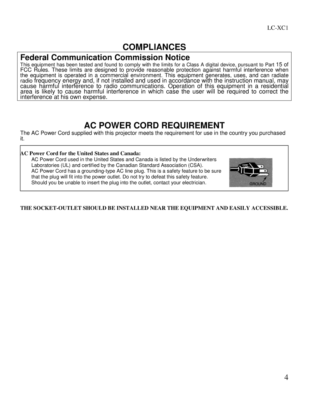 Eiki LC-XC1 owner manual Compliances 