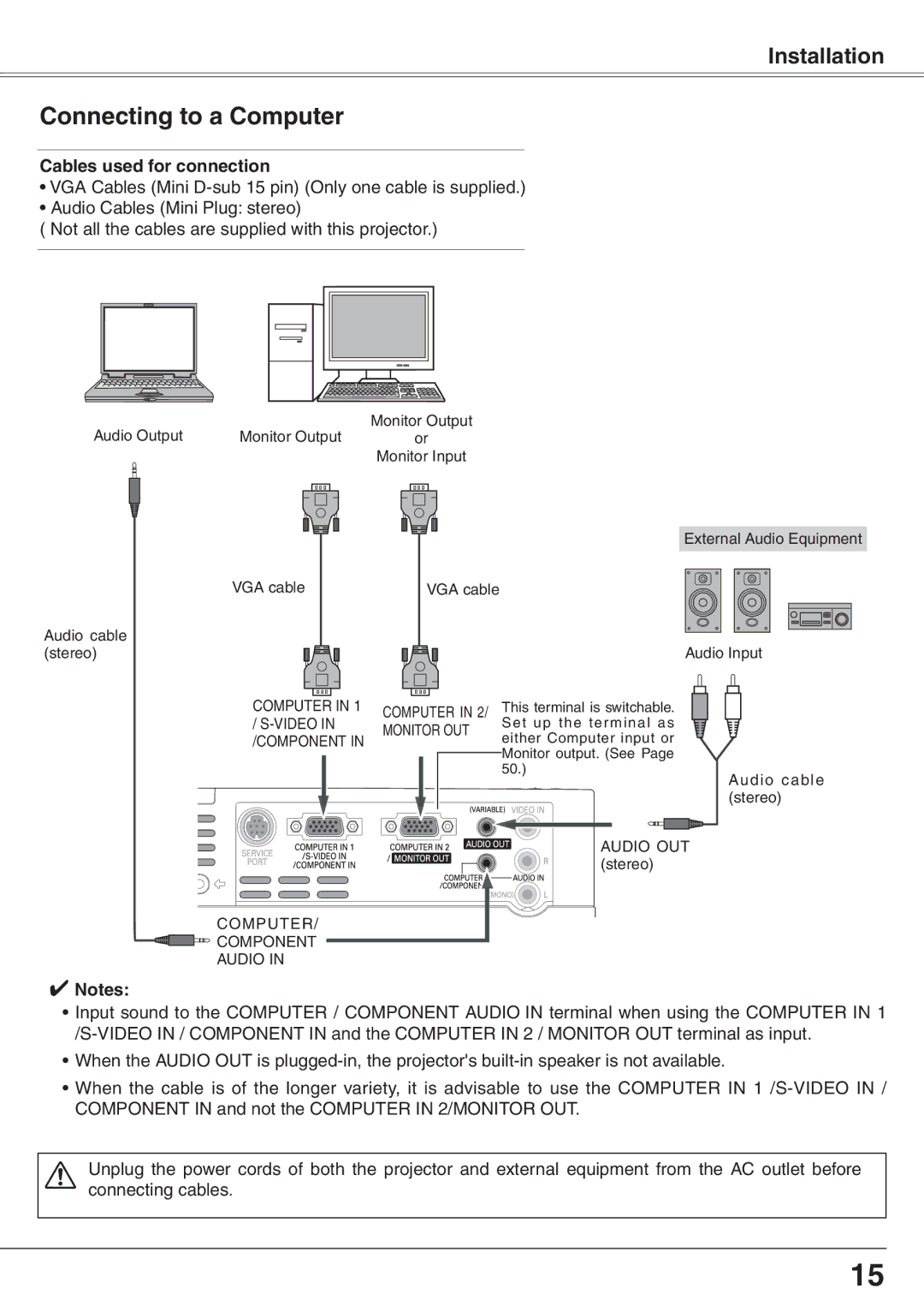 Eiki LC-XD25 owner manual Connecting to a Computer, Cables used for connection 