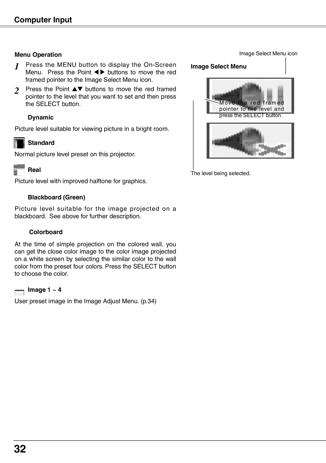 Eiki LC-XD25 owner manual Image Select Menu icon 