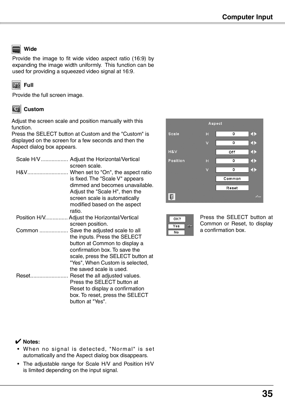 Eiki LC-XD25 owner manual Wide, Full, Custom 