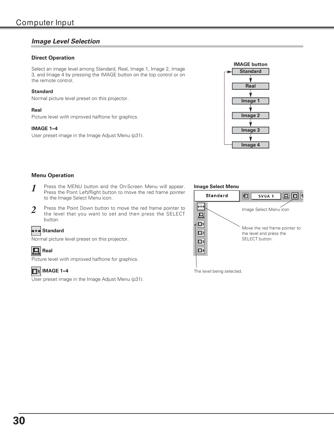 Eiki LC-XE10 instruction manual Image Level Selection 