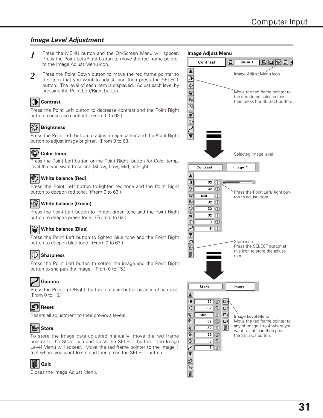 Eiki LC-XE10 instruction manual Image Level Adjustment 