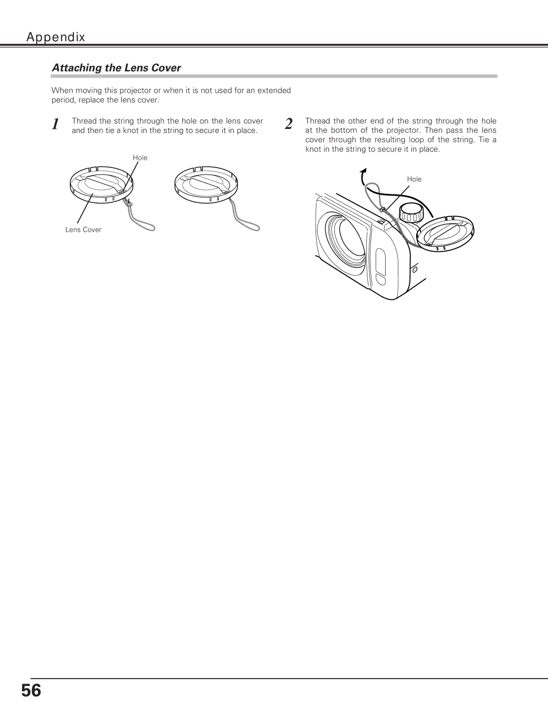 Eiki LC-XE10 instruction manual Attaching the Lens Cover 