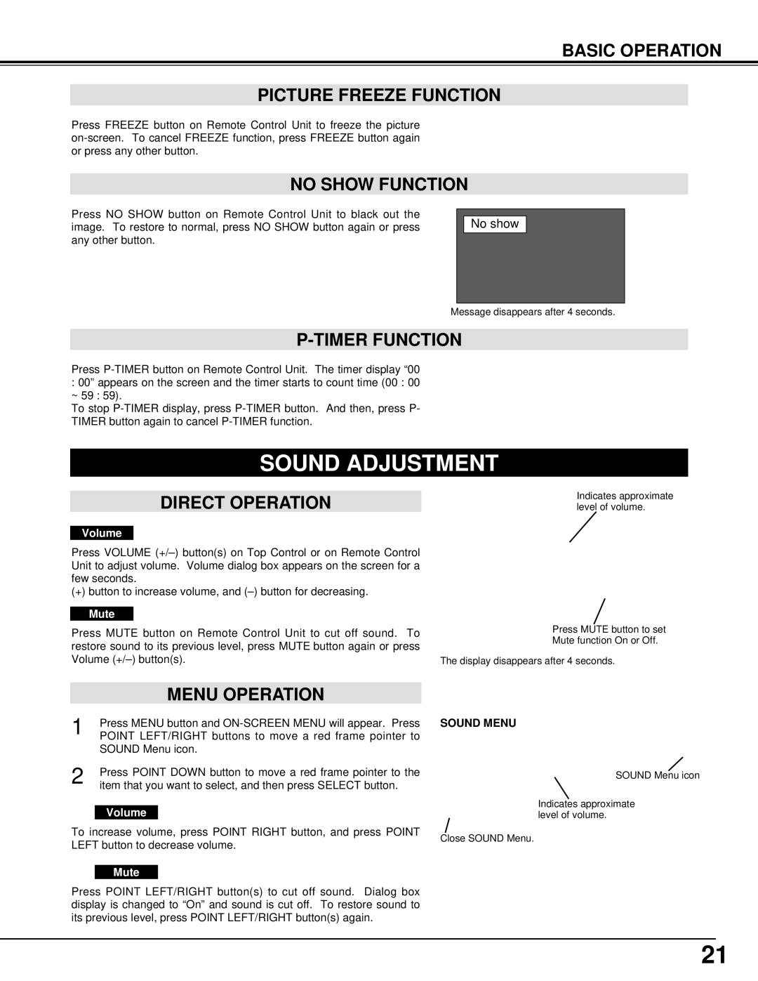 Eiki LC-XG200, LC-XG100 instruction manual Sound Adjustment 