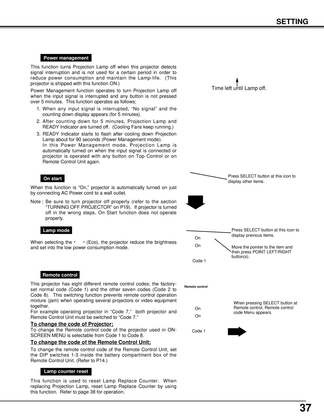 Eiki LC-XG200, LC-XG100 instruction manual To change the code of Projector, To change the code of the Remote Control Unit 