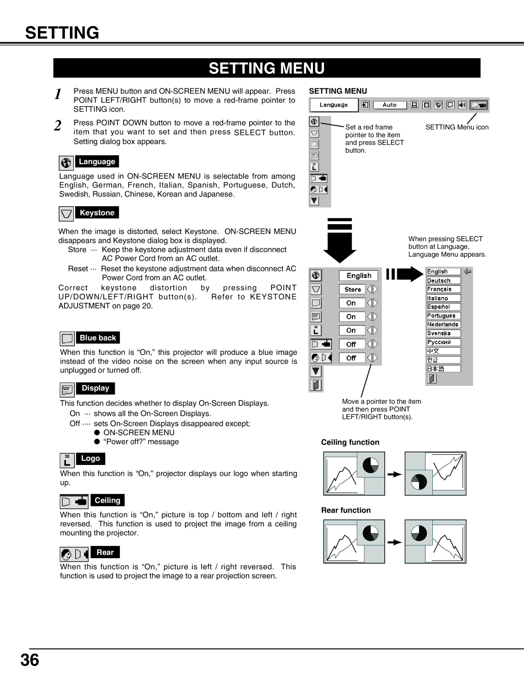 Eiki LC-XG110 instruction manual Setting Menu 