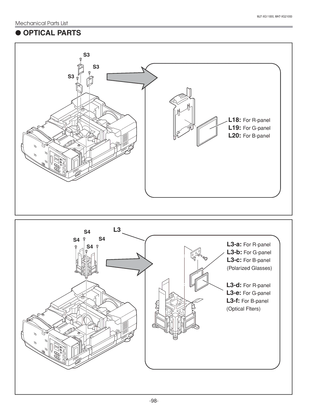 Eiki LC-XG210 service manual Optical Parts 