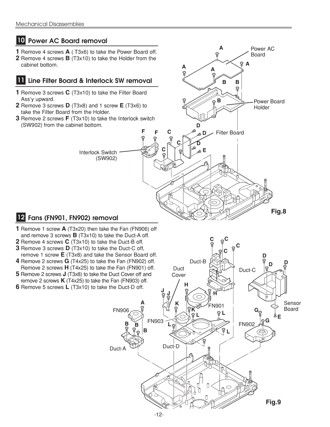 Eiki LC-XG210 service manual Line Filter Board & Interlock SW removal, Fans FN901, FN902 removal 