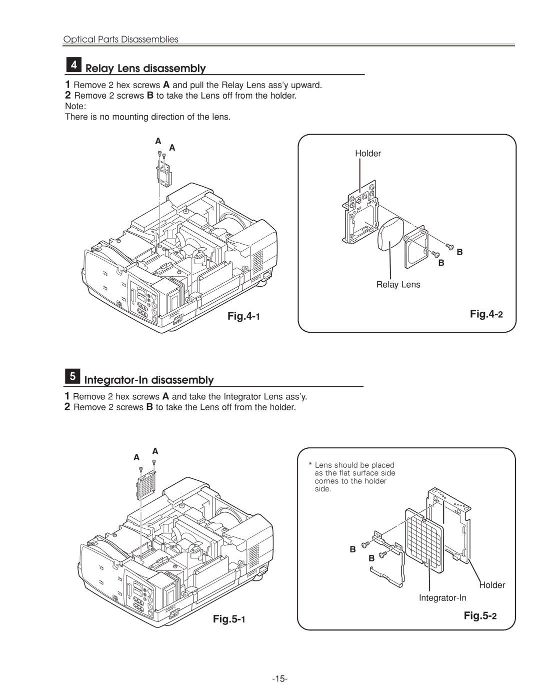 Eiki LC-XG210 service manual Relay Lens disassembly, Integrator-In disassembly 