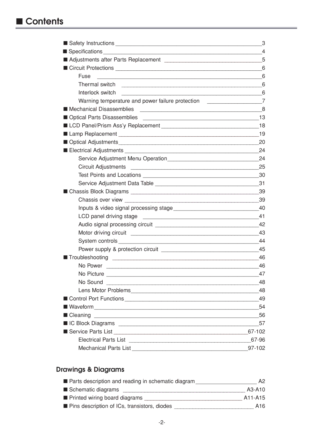 Eiki LC-XG210 service manual Contents 