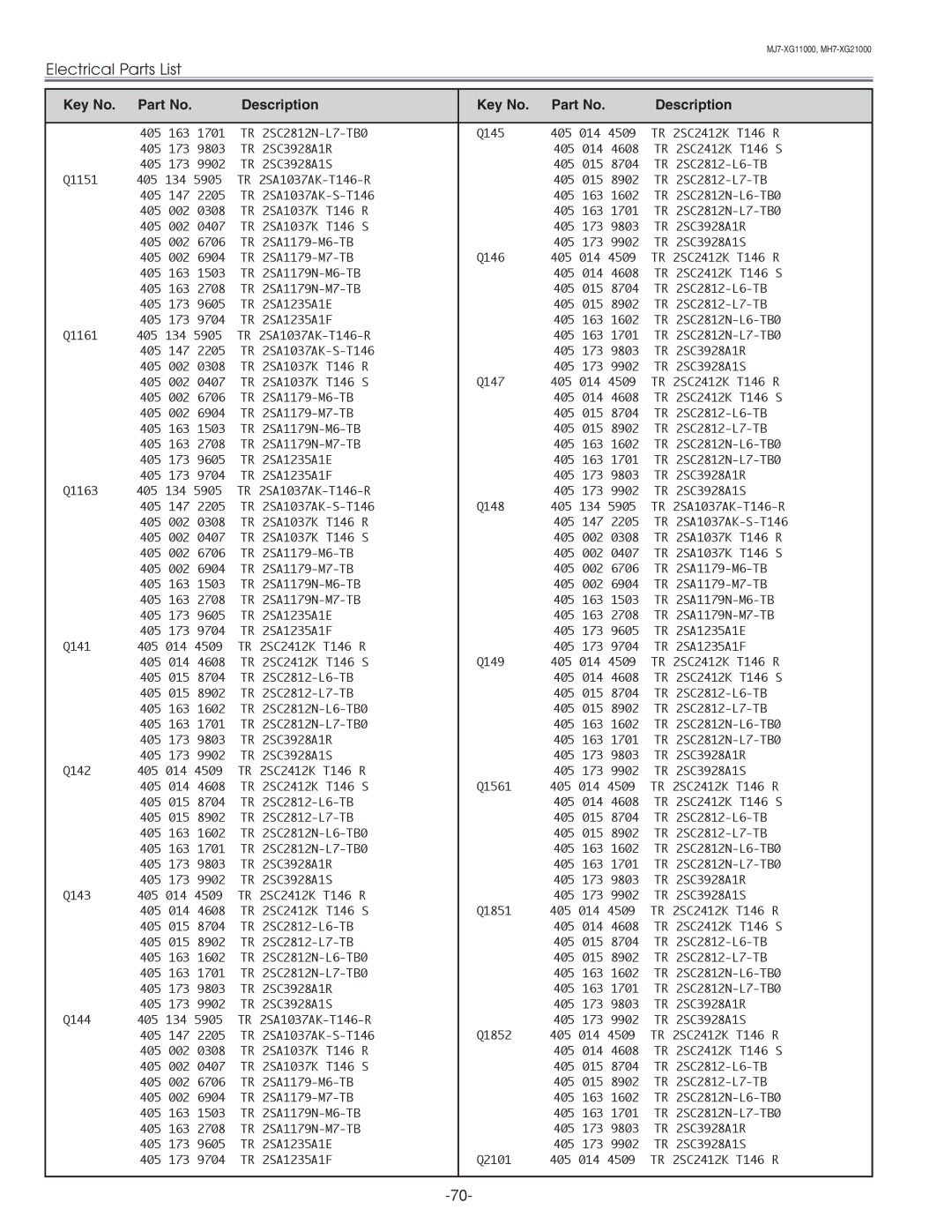 Eiki LC-XG210 service manual Electrical Parts List 