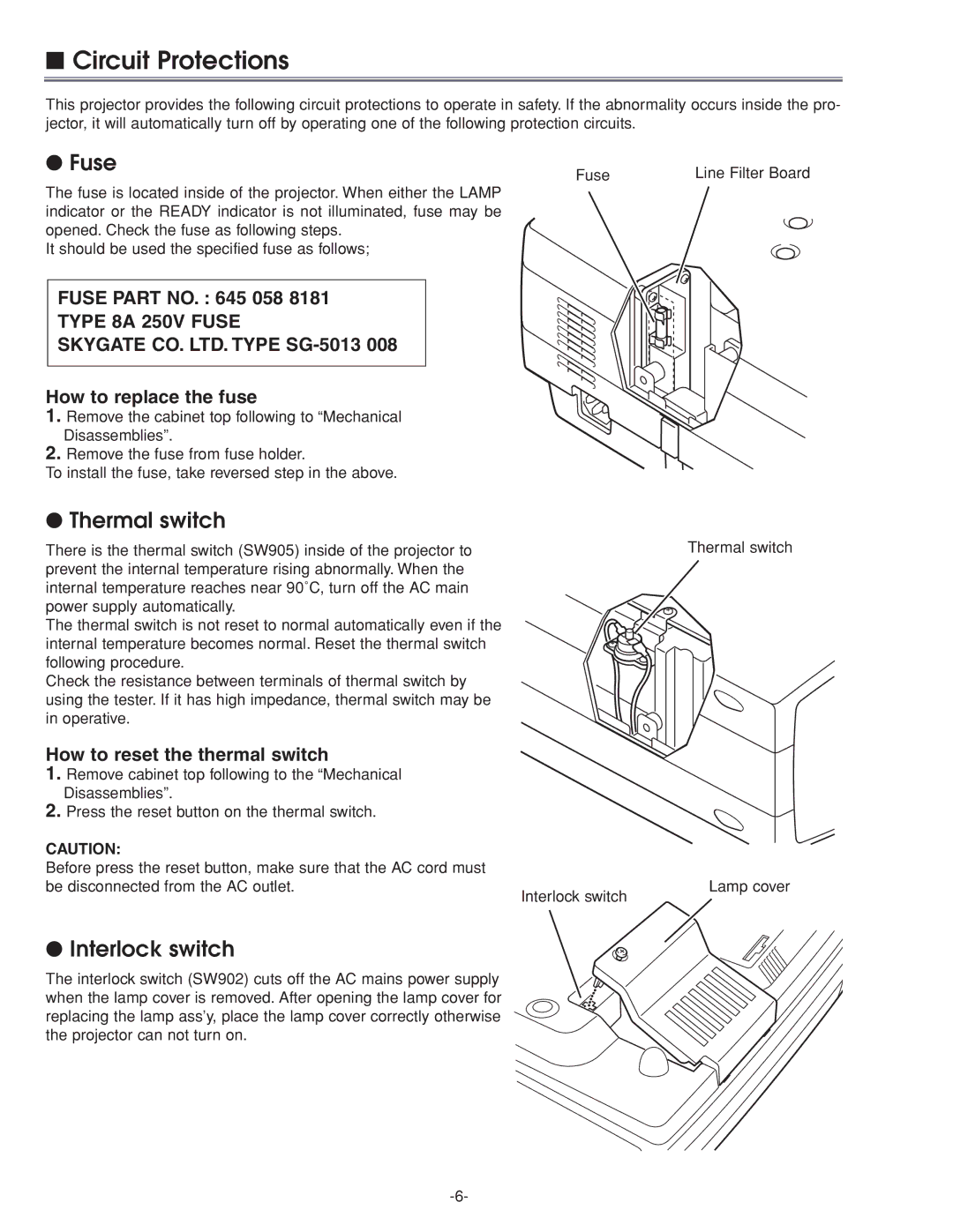 Eiki LC-XG210 service manual Circuit Protections, Fuse 