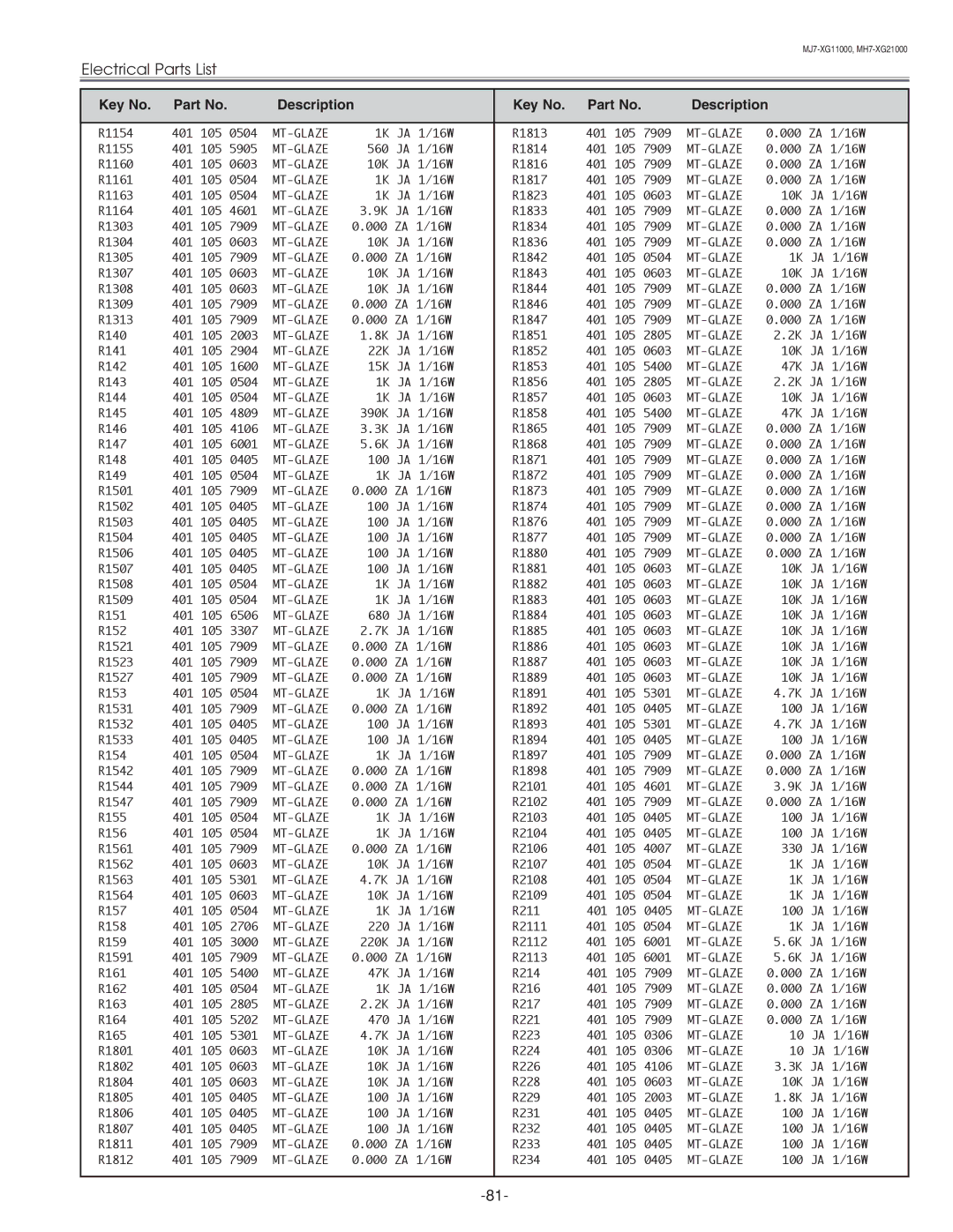 Eiki LC-XG210 service manual MT-GLAZE 1K JA 