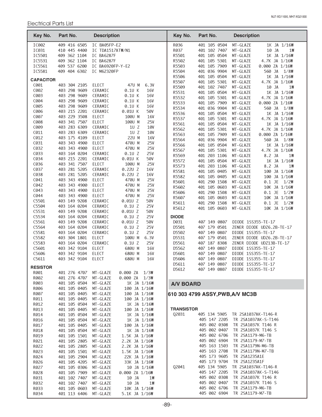 Eiki LC-XG210 service manual Board, 610 303 4799 ASSY,PWB,A/V MC3B 