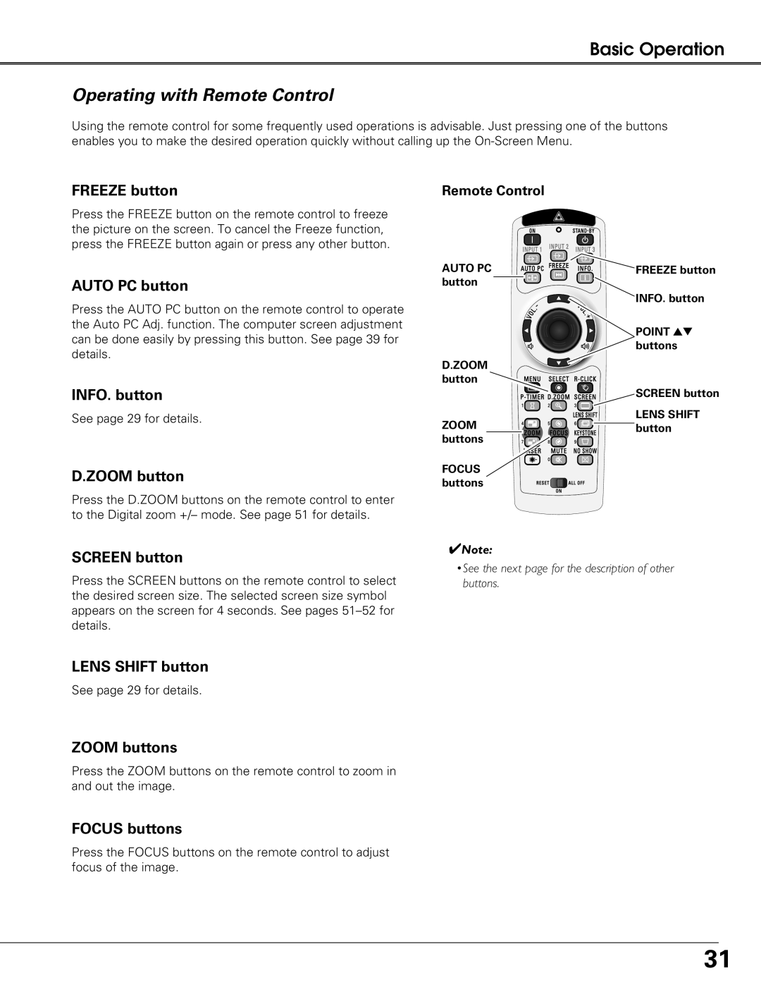 Eiki LC-XG300L, LC-XG250L owner manual Operating with Remote Control 