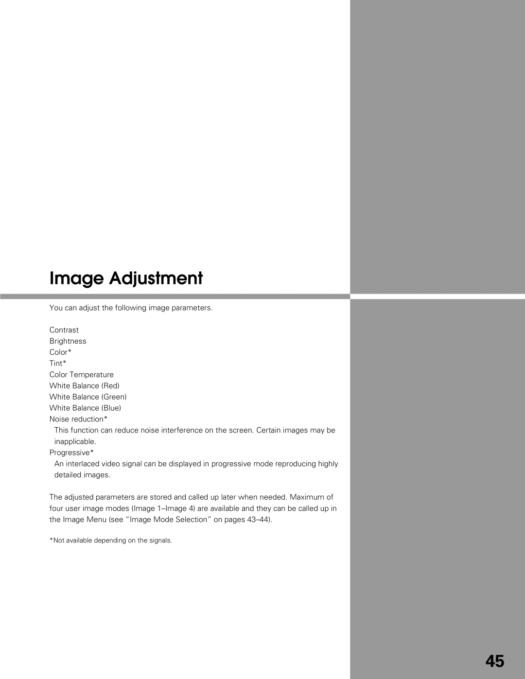 Eiki LC-XG250L, LC-XG300L owner manual Image Adjustment 