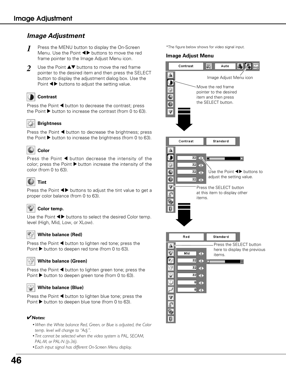 Eiki LC-XG250L, LC-XG300L owner manual Image Adjustment, Image Adjust Menu 