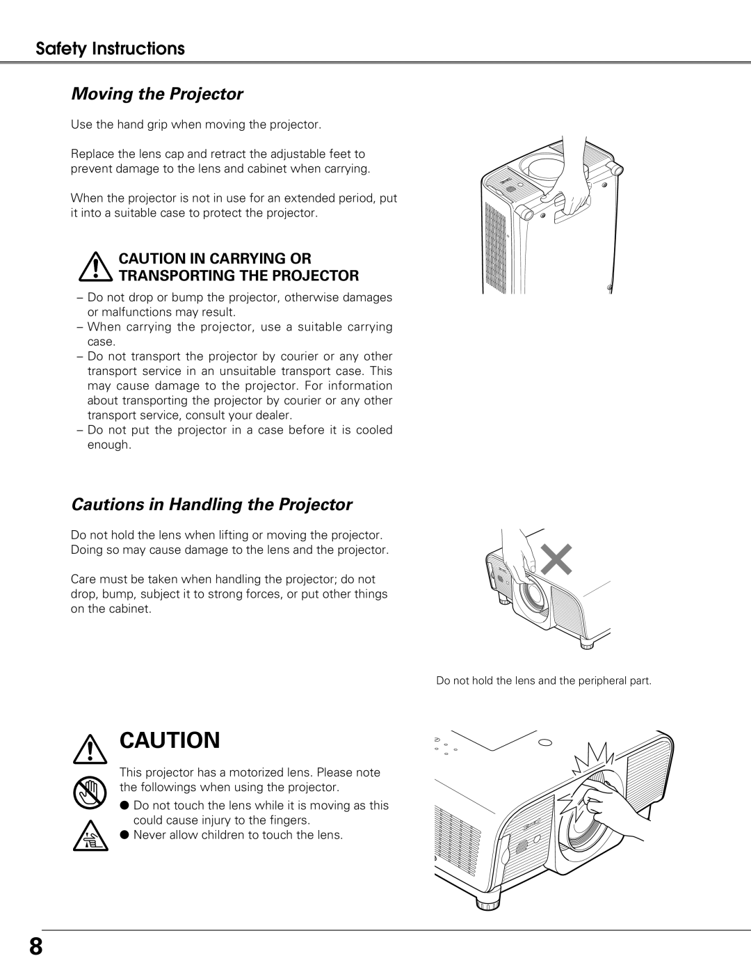 Eiki LC-XG250L, LC-XG300L owner manual Moving the Projector, Transporting the Projector 