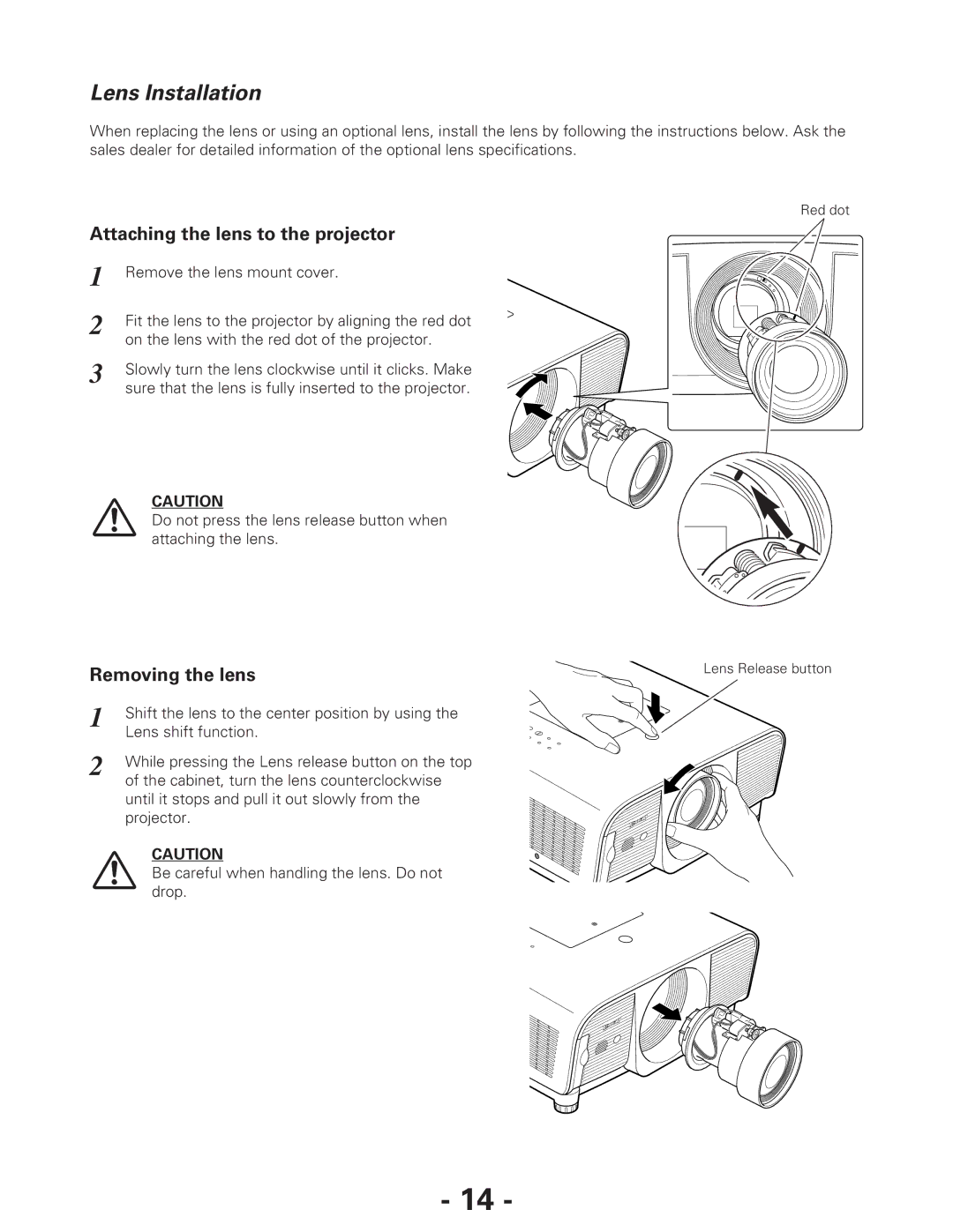 Eiki LC-XG300L*, LC-XG250L* owner manual Lens Installation, Attaching the lens to the projector 