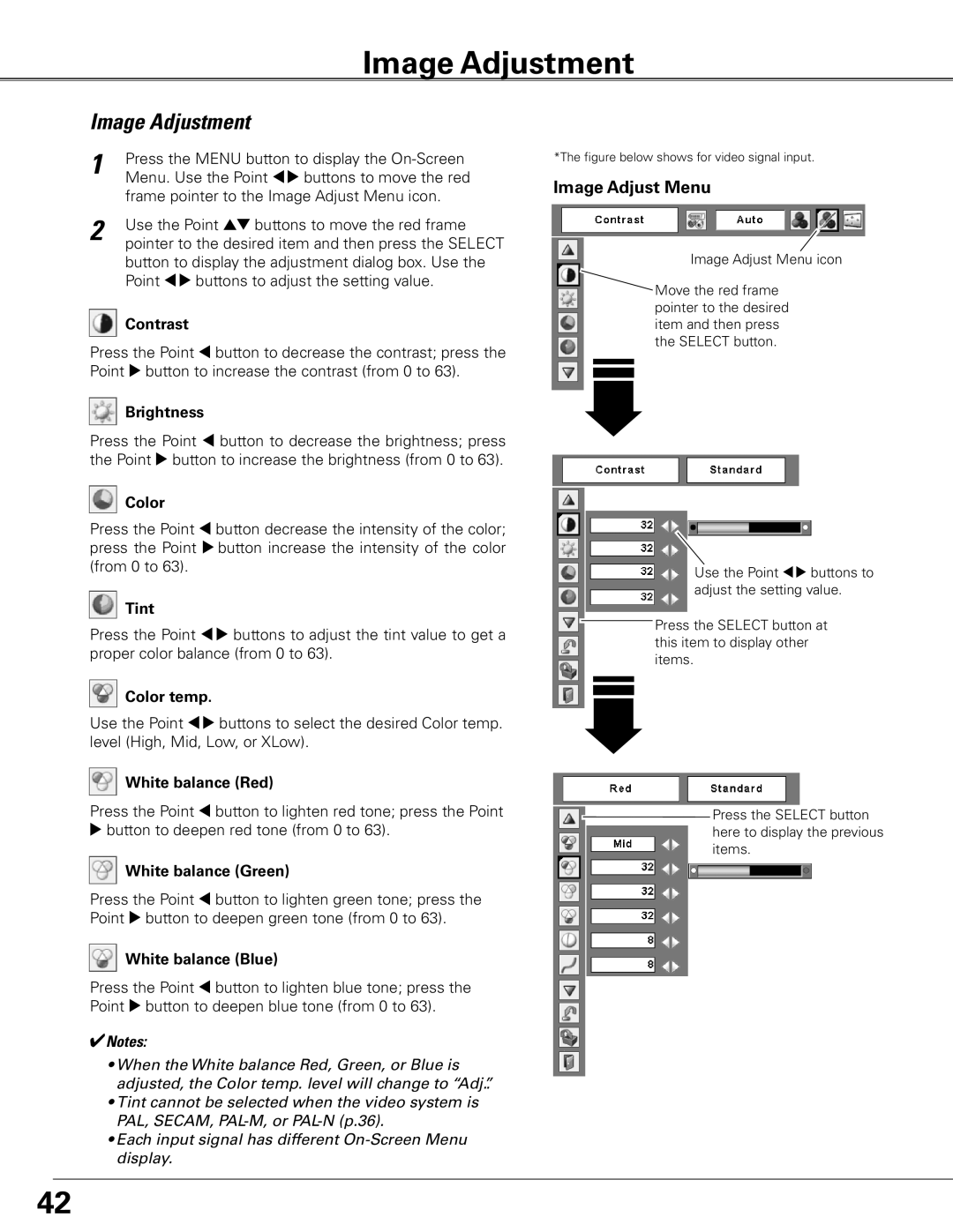 Eiki LC-XG400L owner manual Image Adjustment, Image Adjust Menu 