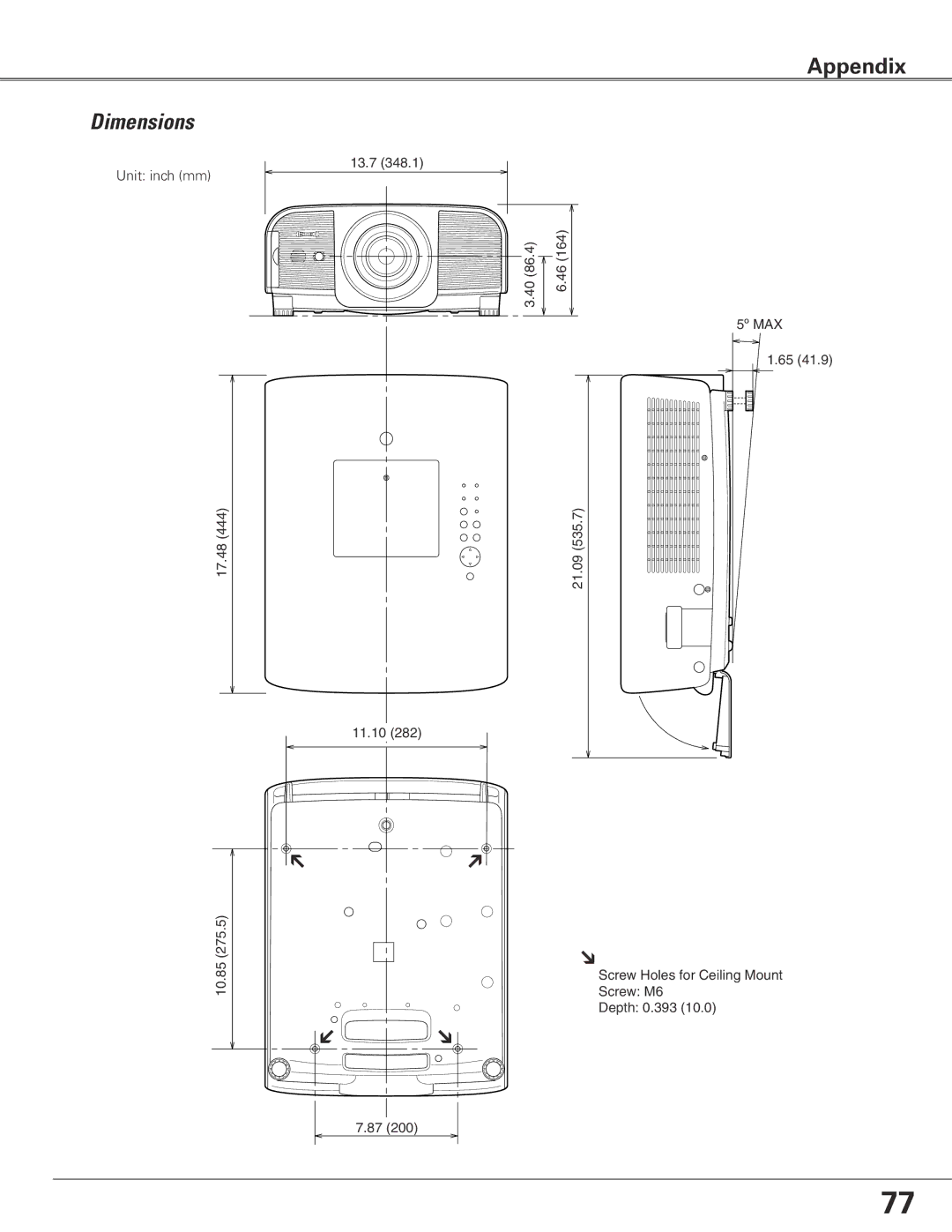 Eiki LC-XG400L owner manual Dimensions 