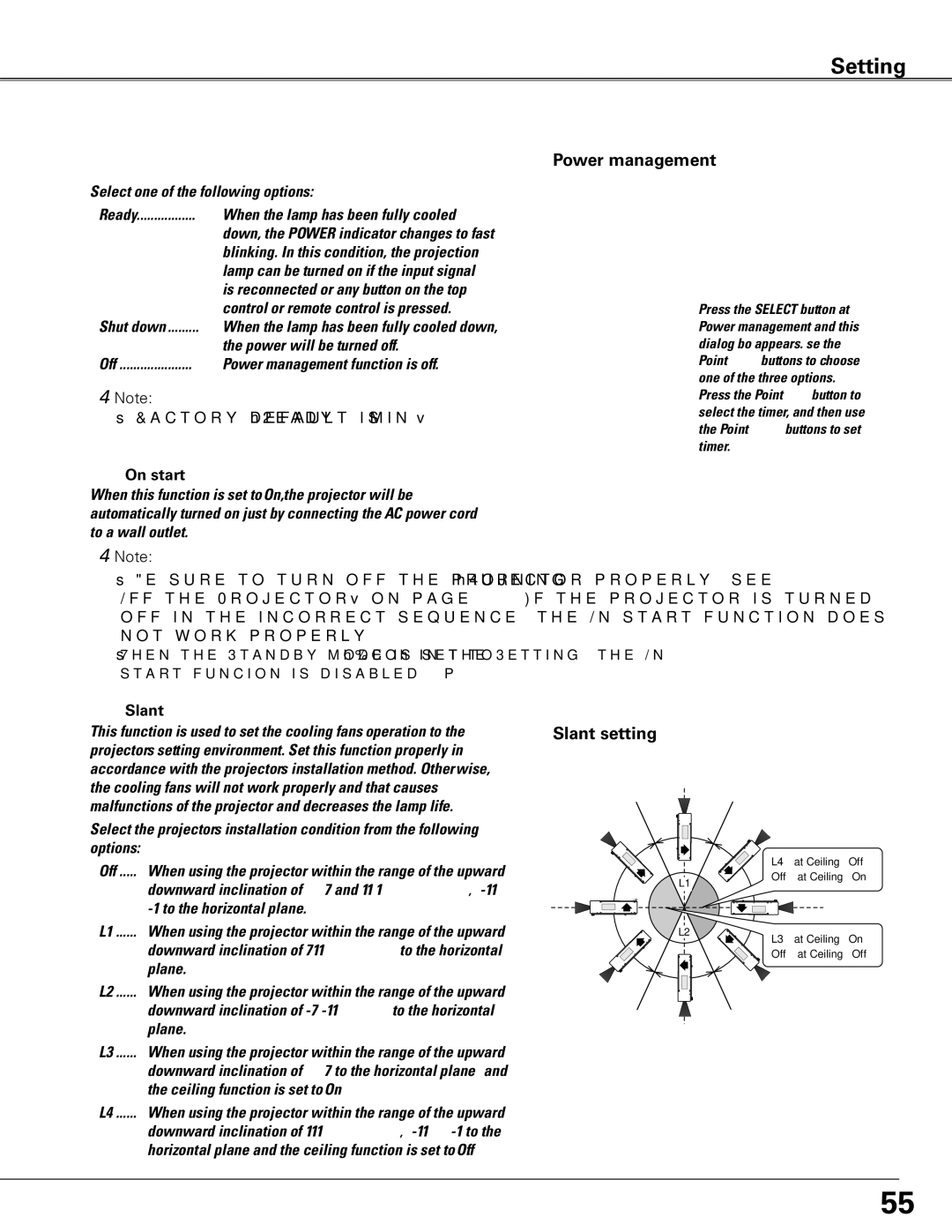 Eiki LC-XGC500 owner manual Slant setting, On start 