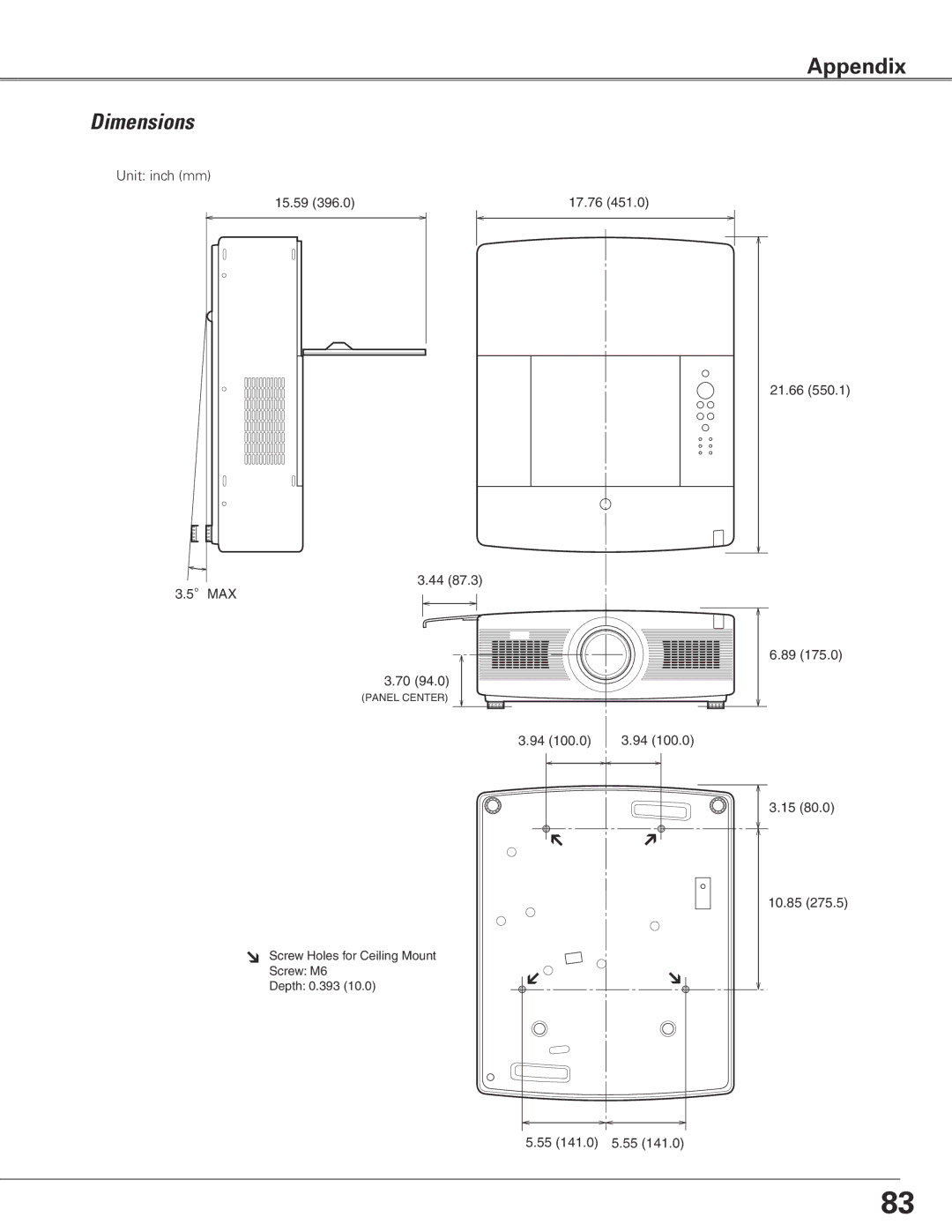 Eiki LC-XGC500 owner manual Dimensions 