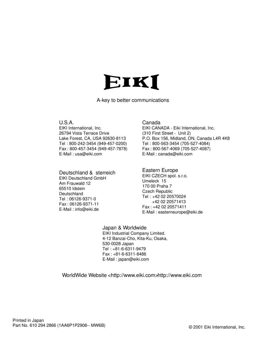 Eiki LC-XM2 owner manual Key to better communications Canada 