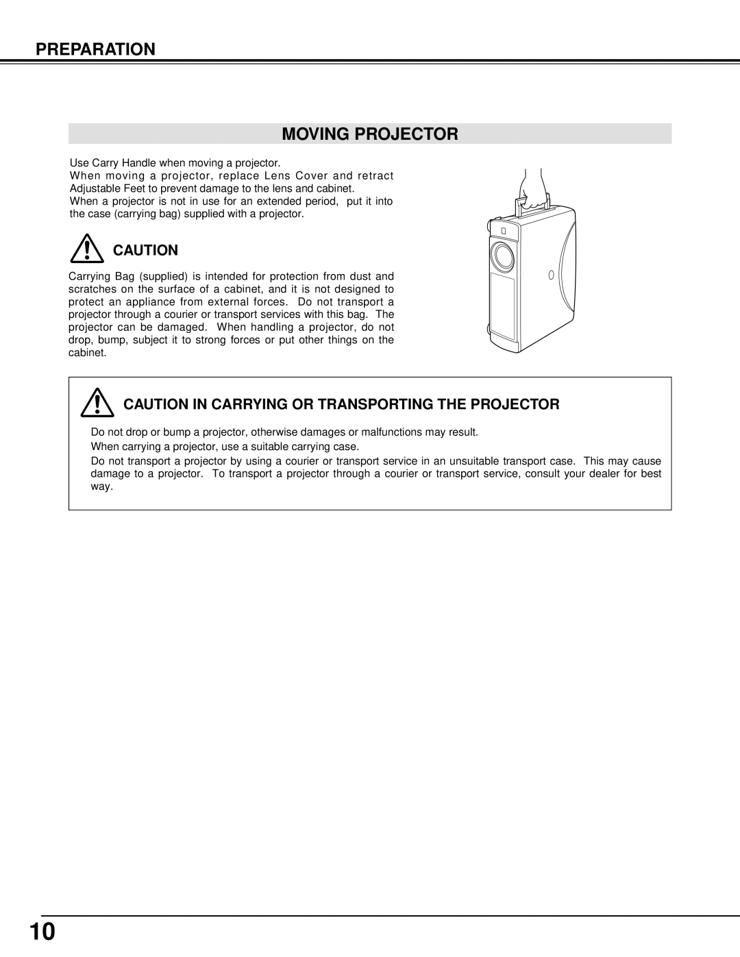 Eiki LC-XNB3W owner manual Preparation Moving Projector 