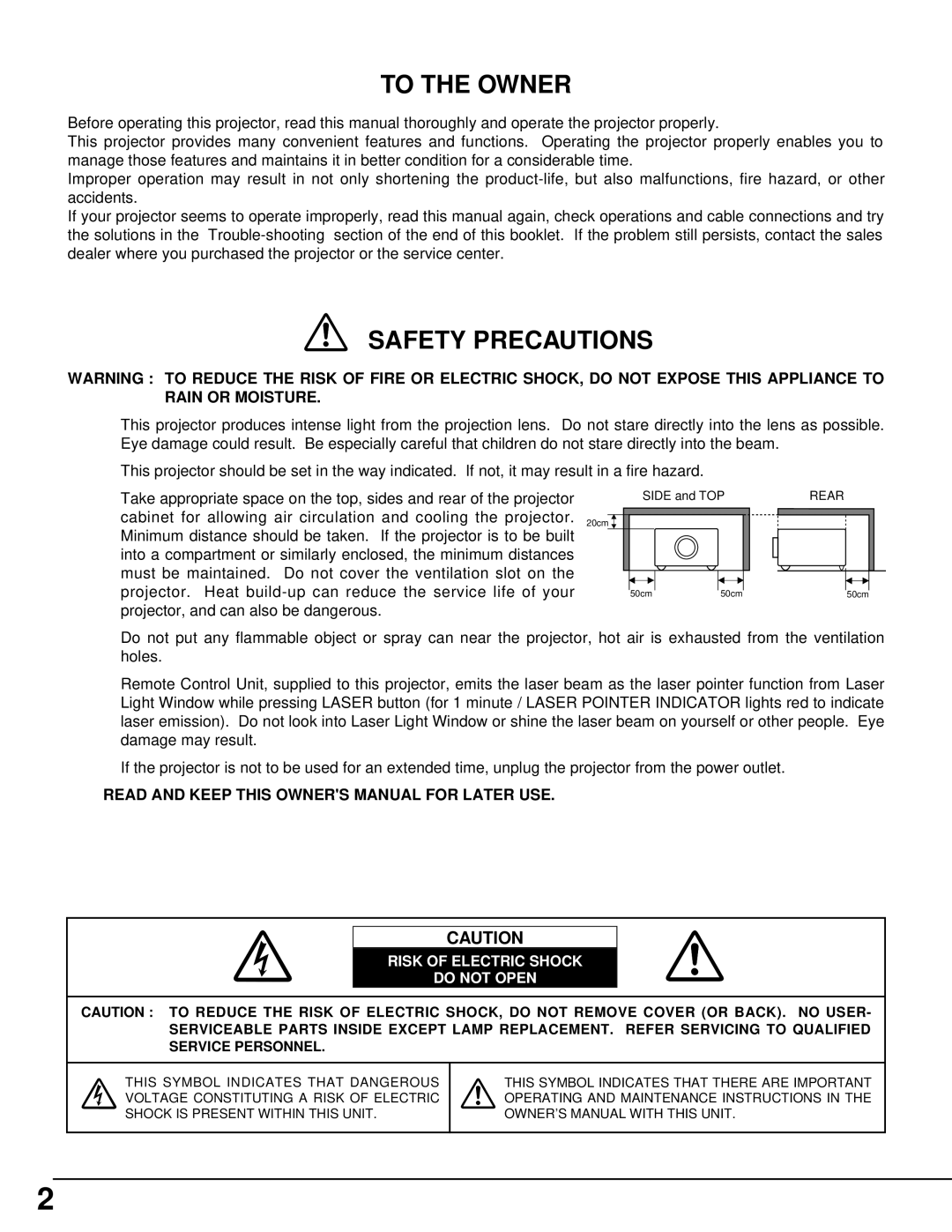 Eiki LC-XNB3W owner manual To the Owner 