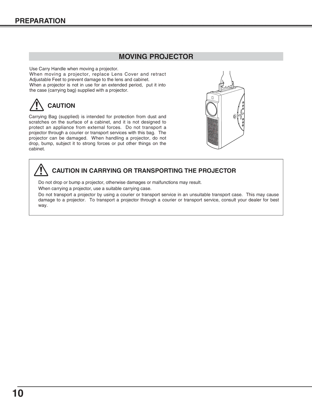 Eiki LC-XNB3S owner manual Preparation Moving Projector 