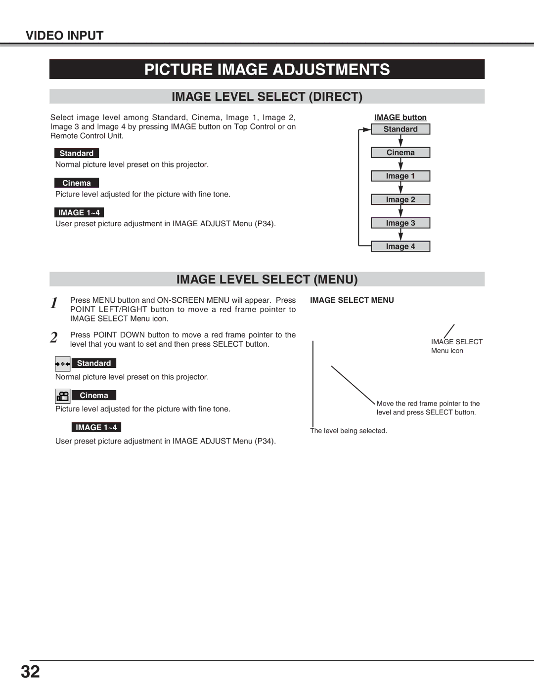 Eiki LC-XNB3S owner manual Picture Image Adjustments, Cinema 