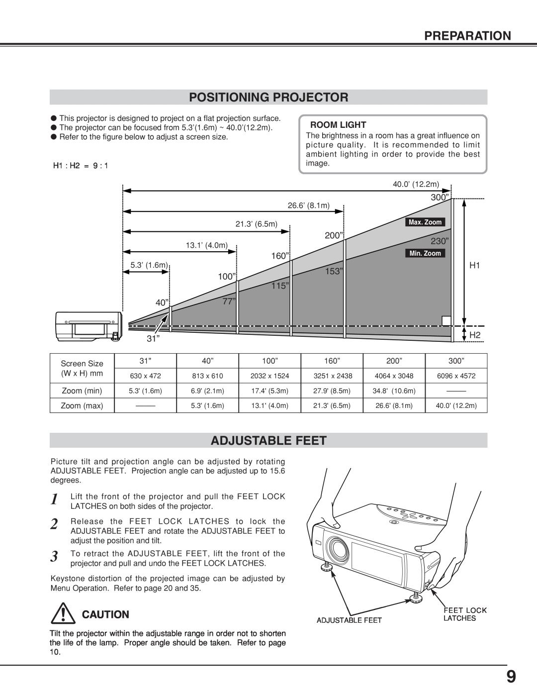 Eiki LC-XNB5M Preparation Positioning Projector, Adjustable Feet, 300”, 100” 40”77”, 160” 115”, 200” 153”, 230” 