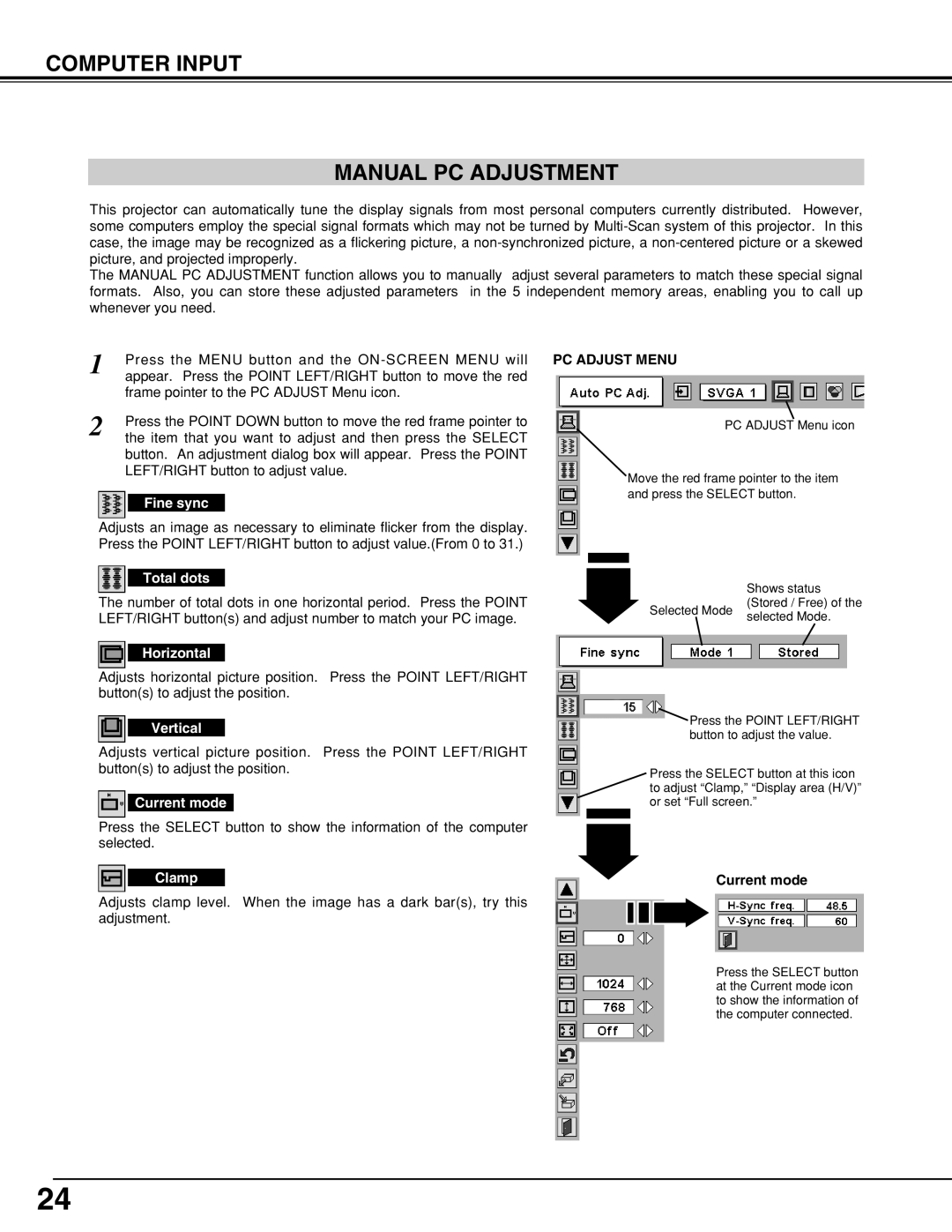 Eiki LC-XNB5M owner manual Computer Input Manual PC Adjustment 