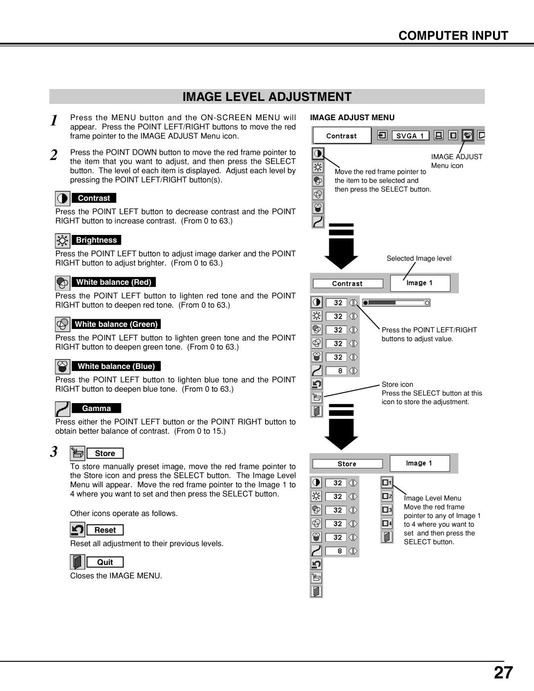 Eiki LC-XNB5M owner manual Computer Input Image Level Adjustment, Image Adjust Menu 