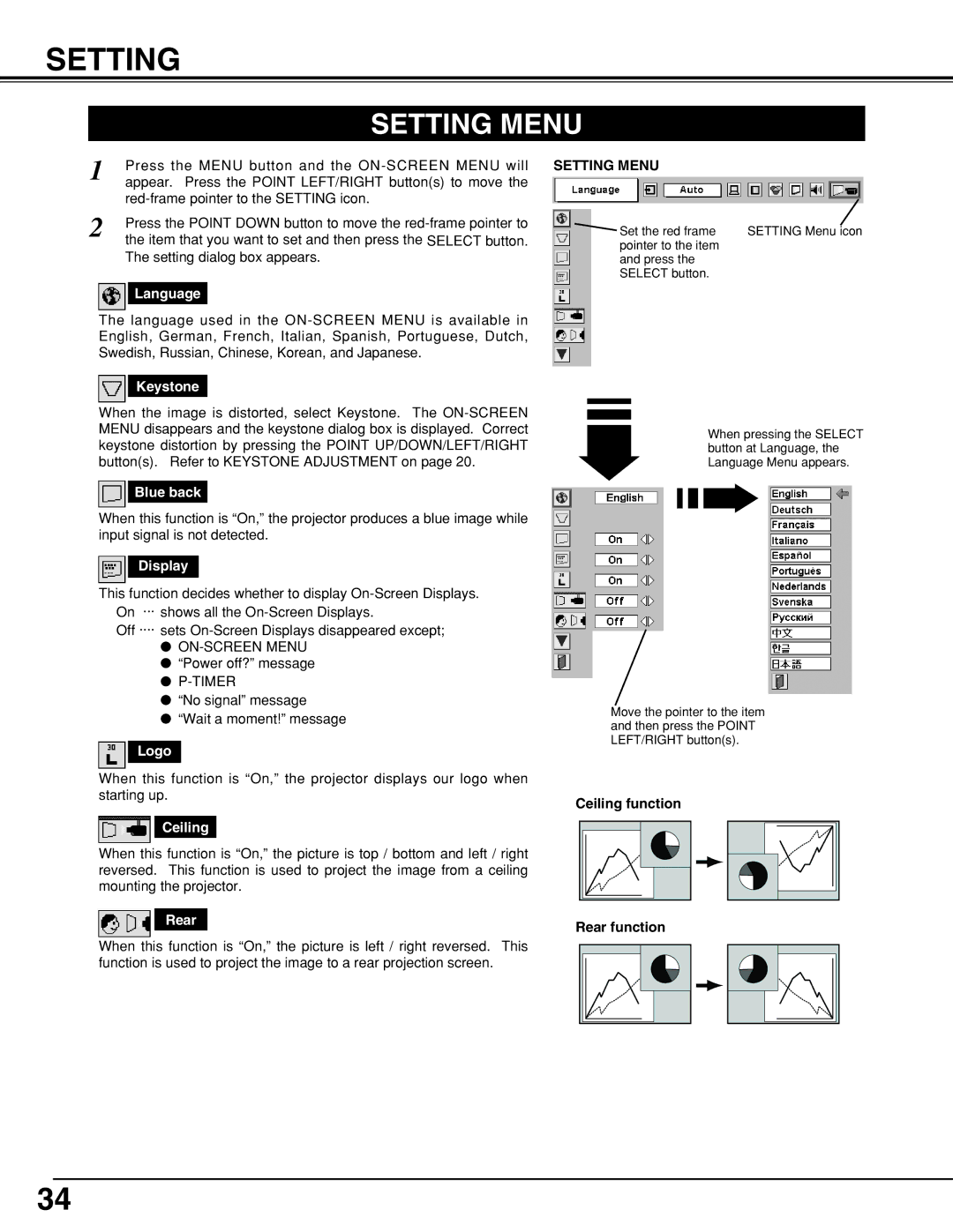 Eiki LC-XNB5M owner manual Setting Menu 